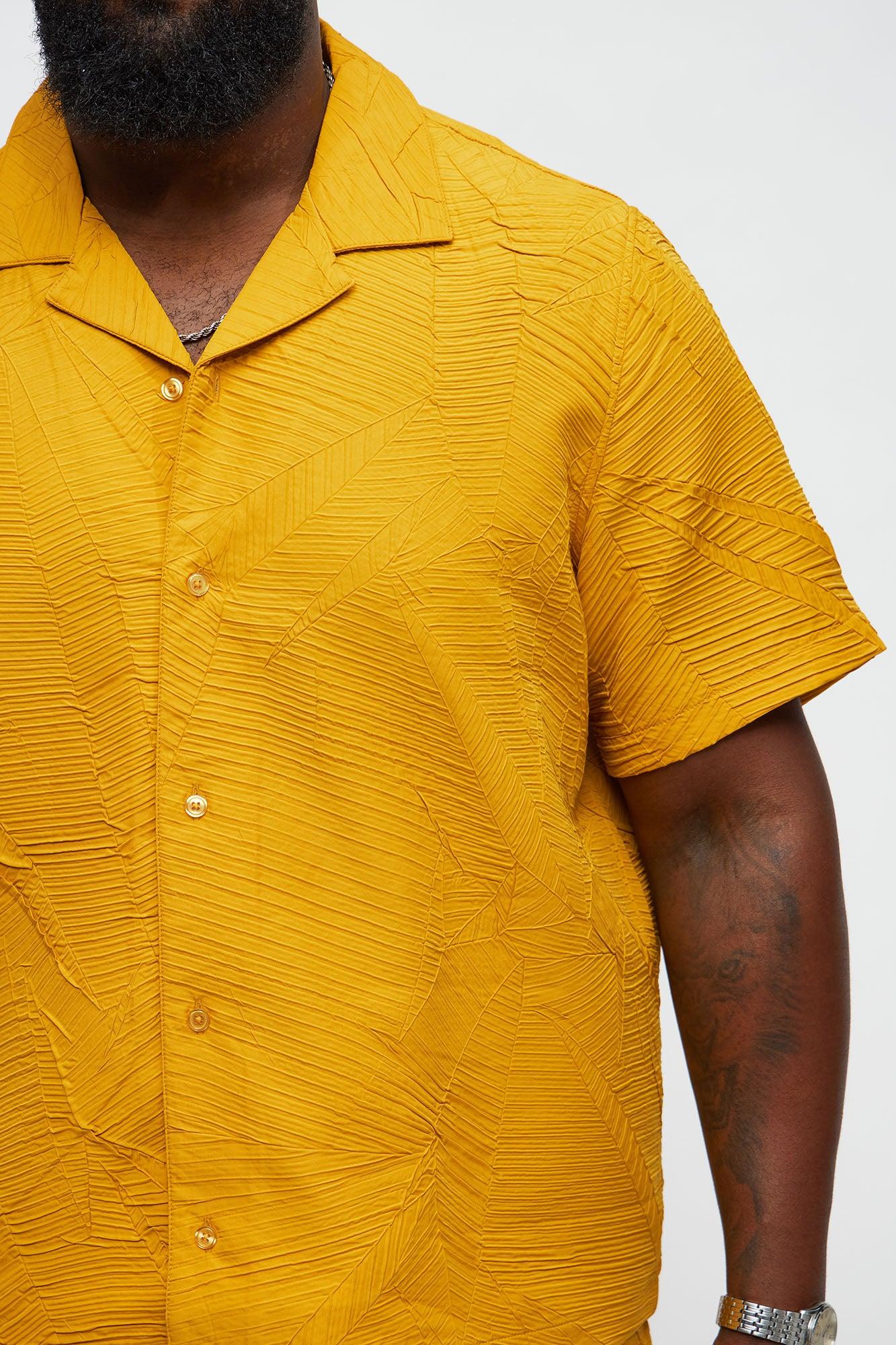 Ponce Textured Cuban Collar Button Up Shirt - Mustard Product Image