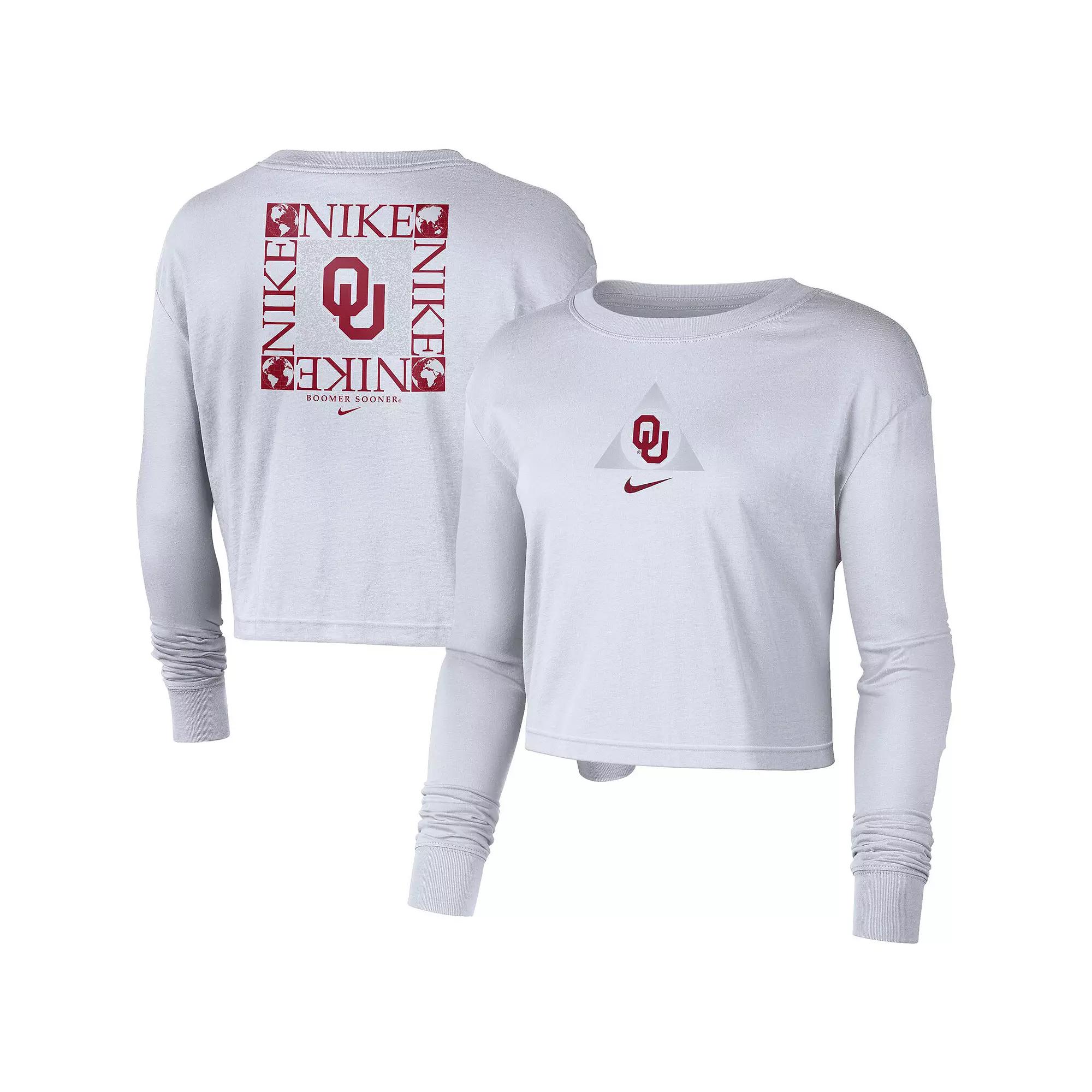 Women's Nike White Oklahoma Sooners Seasonal Cropped Long Sleeve T-Shirt, Size: XL Product Image
