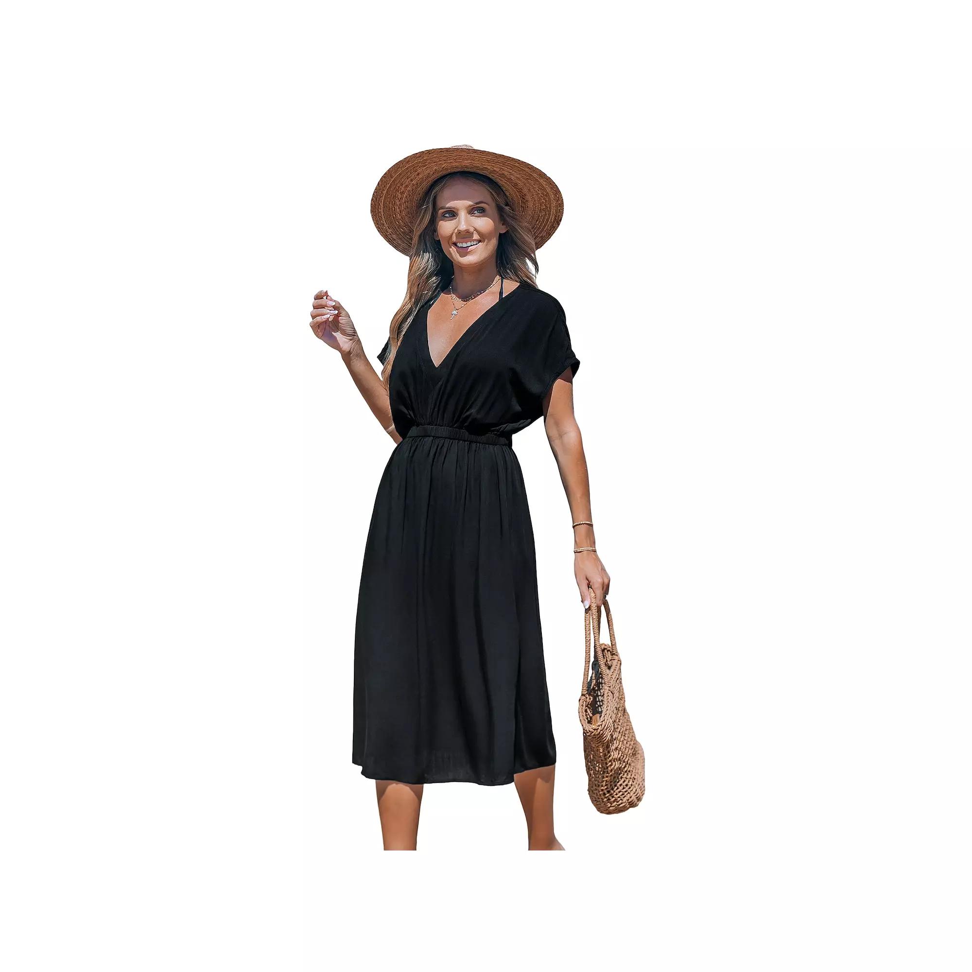 Women's Cupshe Black V-neck Cover-Up Dress,  Product Image
