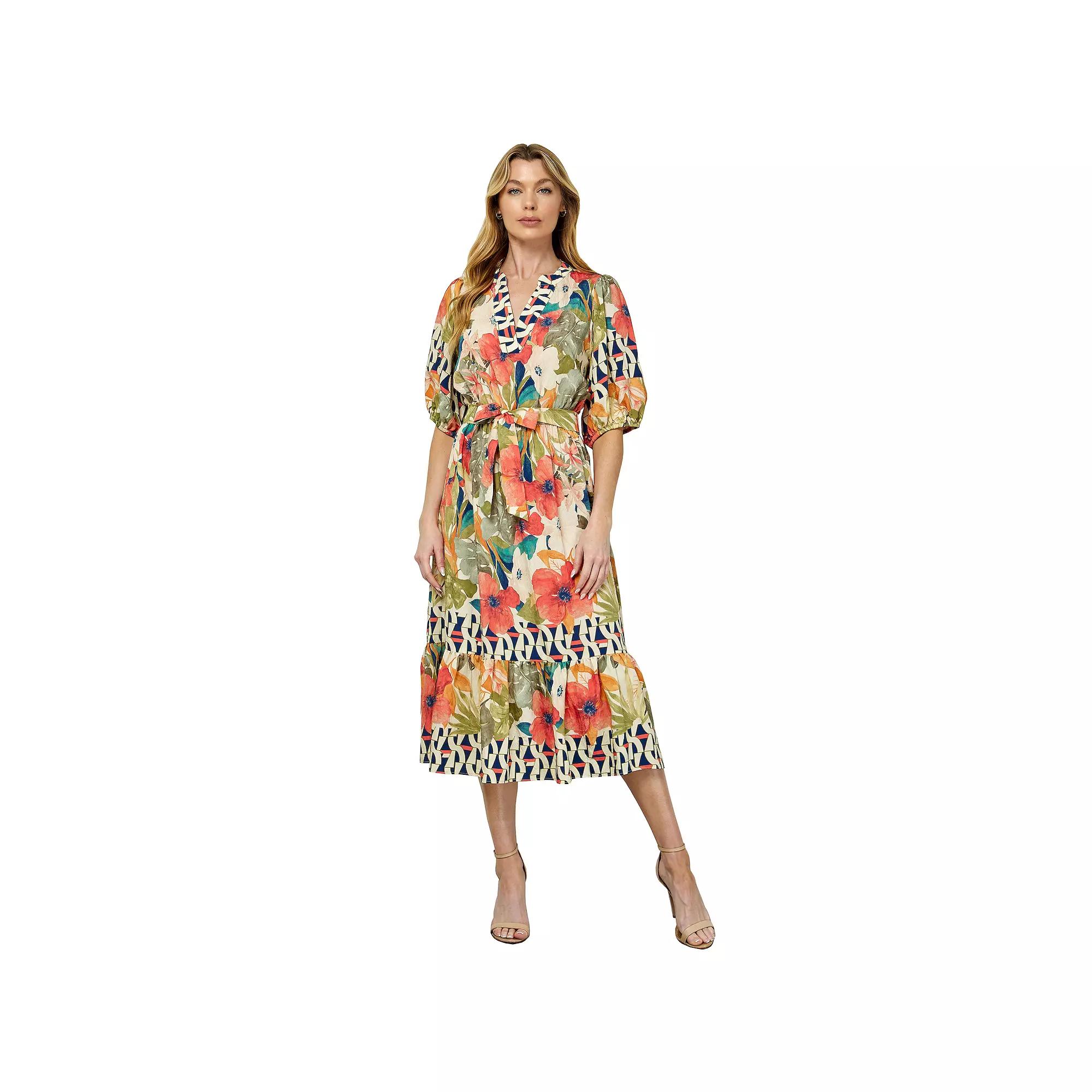 Women's Figueroa & Flower Printed Fit & Flare V-Neck Peasant Dress,  Product Image