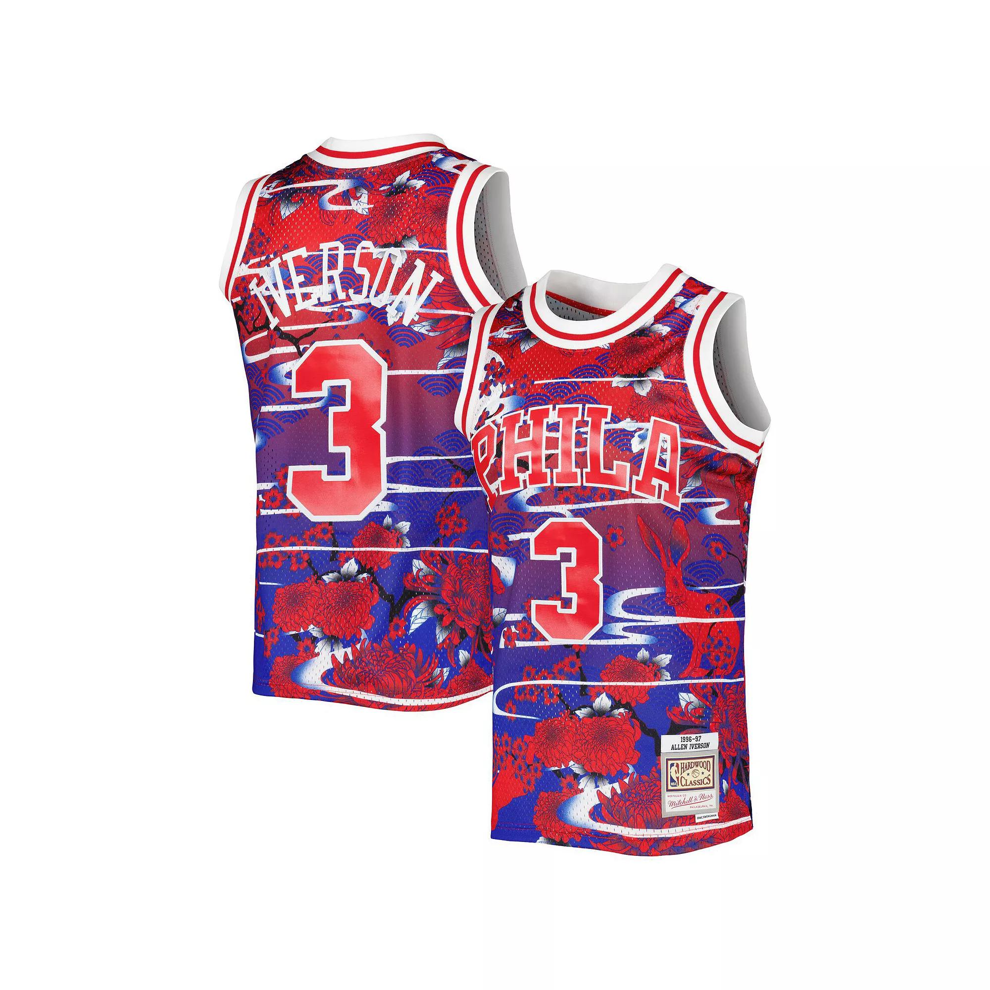 Men's Mitchell & Ness Allen Iverson Red Philadelphia 76ers 1996/97 Hardwood Classics Lunar New Year Swingman Jersey,  Product Image