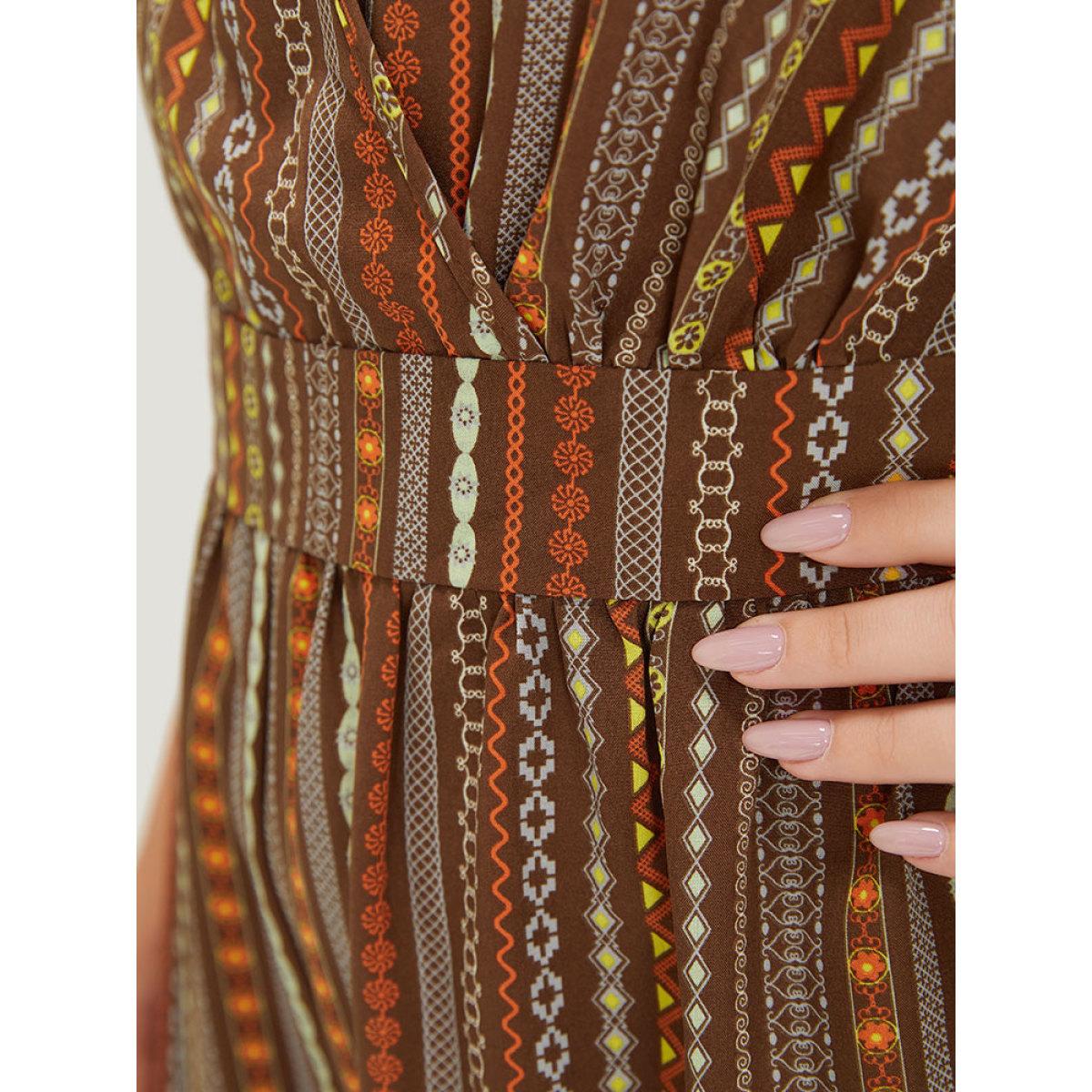 Plus Size DarkBrown Bandana Print Pocket Adjustable Straps Wrap Cami Jumpsuit Women Elegant Sleeveless Spaghetti Strap Dailywear Loose Jumpsuits BloomChic 12/L Product Image