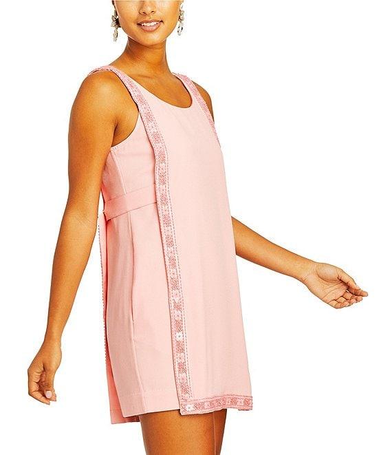 Mestiza New York Cielo Crepe Beaded Trim Round Neck Sleeveless Mini Dress Product Image