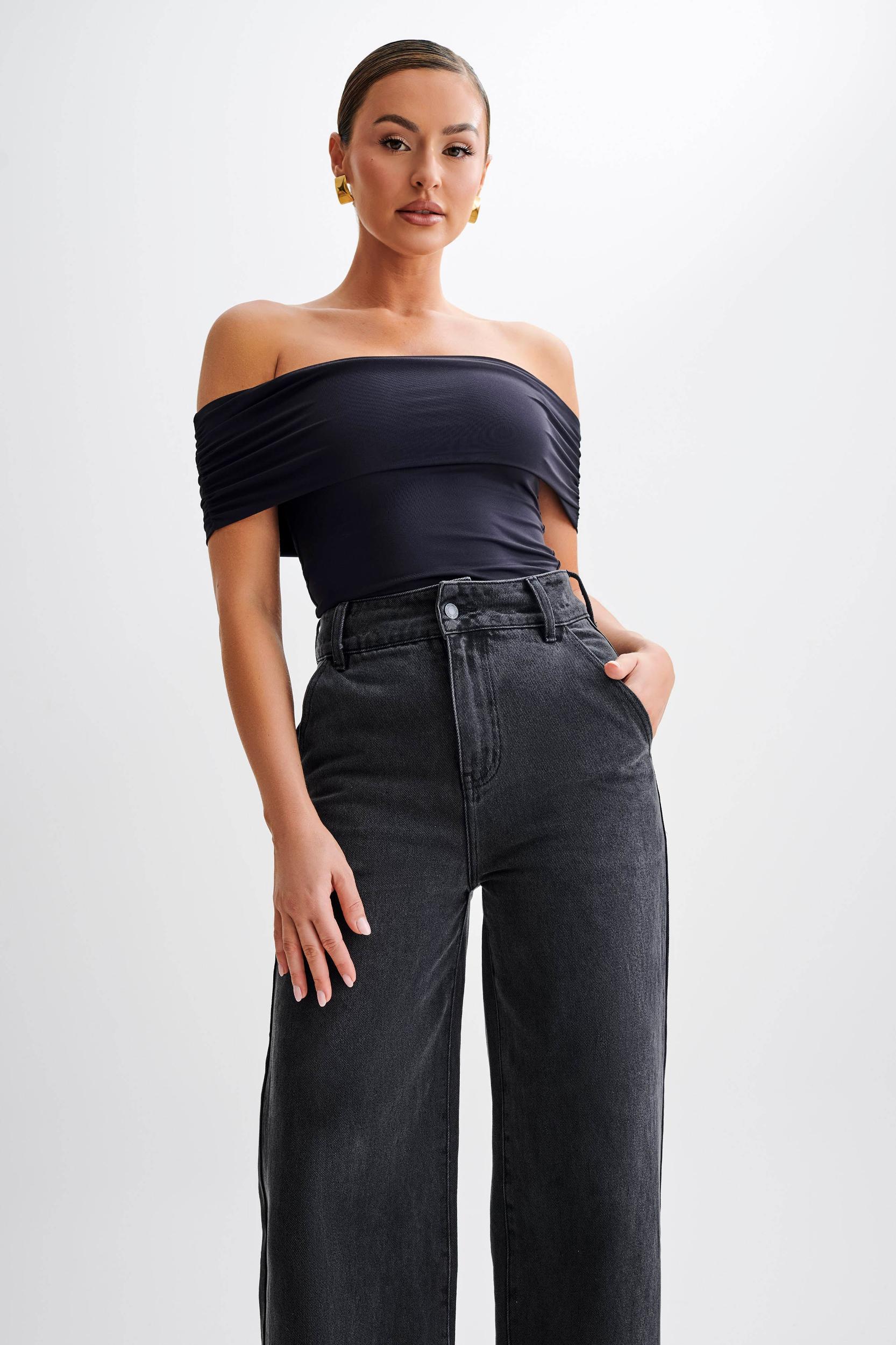 Roxy Wide Leg High Waist Denim Jeans - Washed Black Product Image