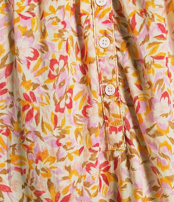 Dear John Rose Floral Print Split V-Neck Ruffle Cap Sleeve Top Product Image