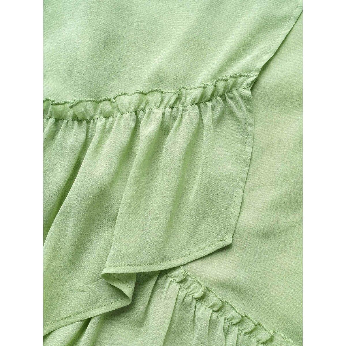 Plus Size Solid Ruffles Tie Knot Tassel Trim Mesh Dress Palemauve Women Resort Tie knot Non Sleeveless Curvy BloomChic 10/M Product Image