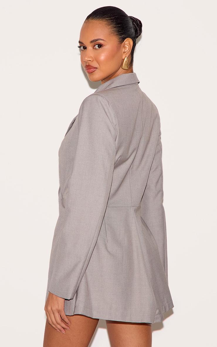 Pale Grey Tailored Woven Cinched Waist Long Sleeve Romper Product Image