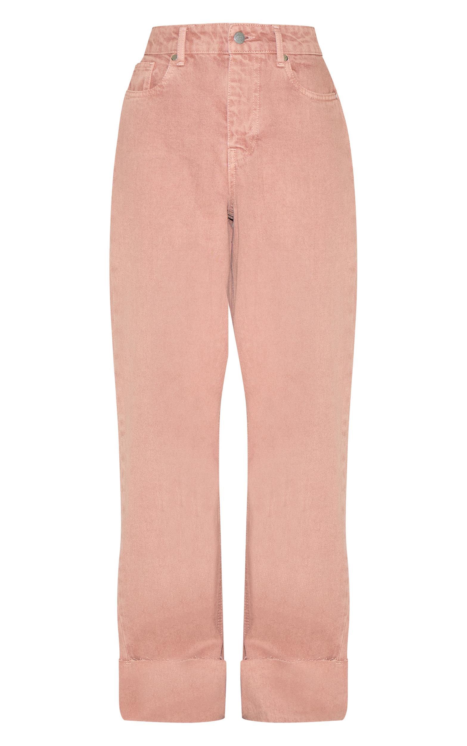 Washed Pink Turn Up Hem Jeans Product Image