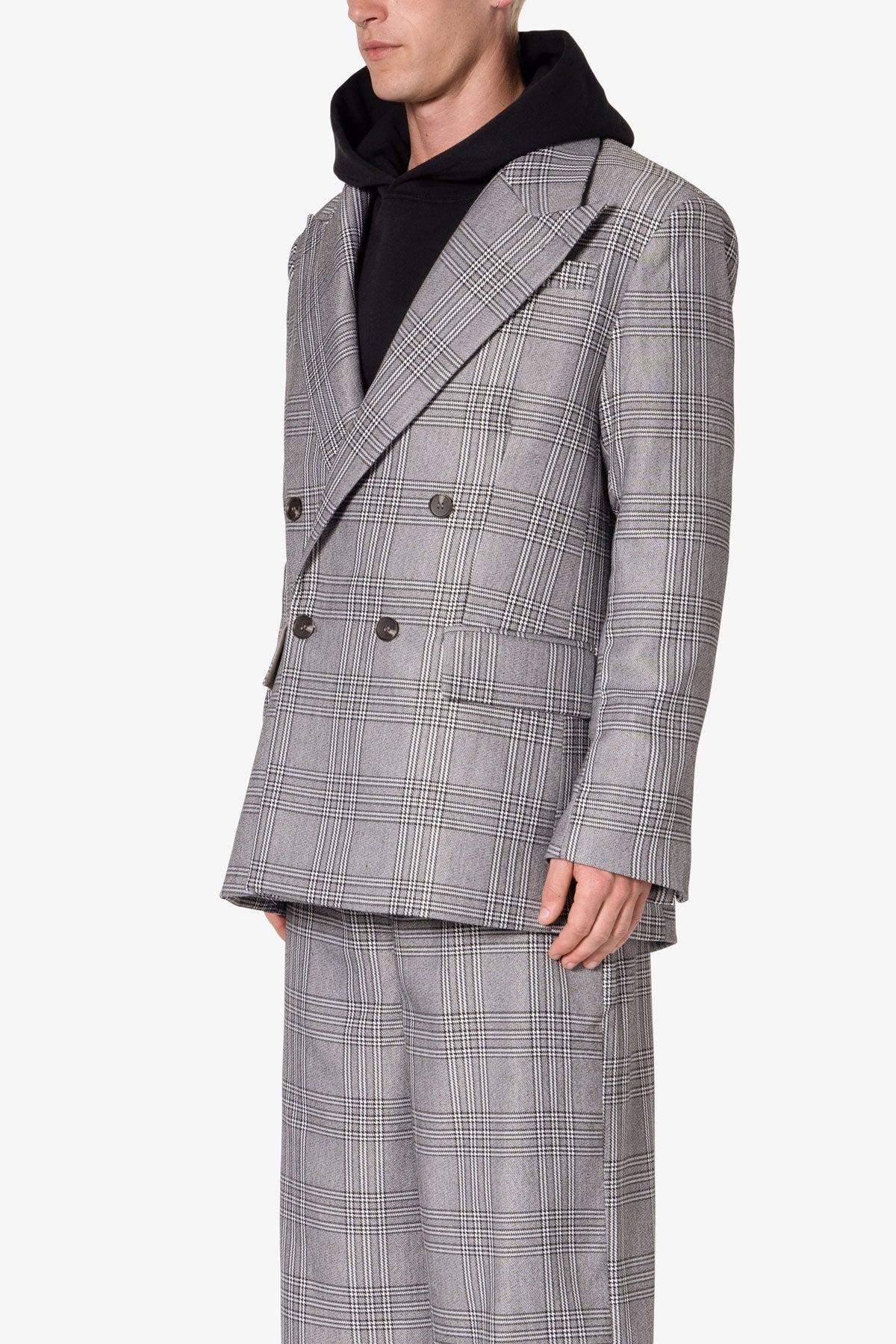 Double Breasted Suit Jacket - Black/Grey Product Image