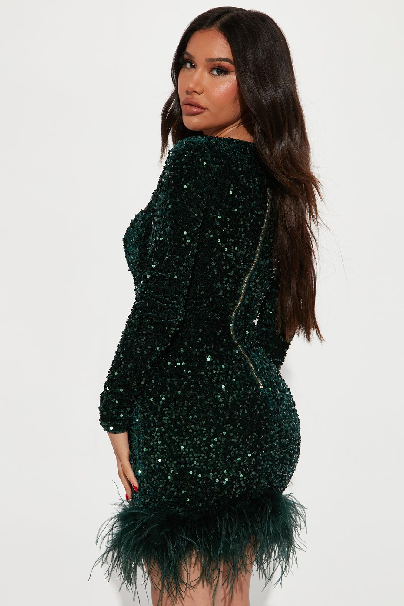 Soleil Sequin Mini Dress - Emerald Product Image