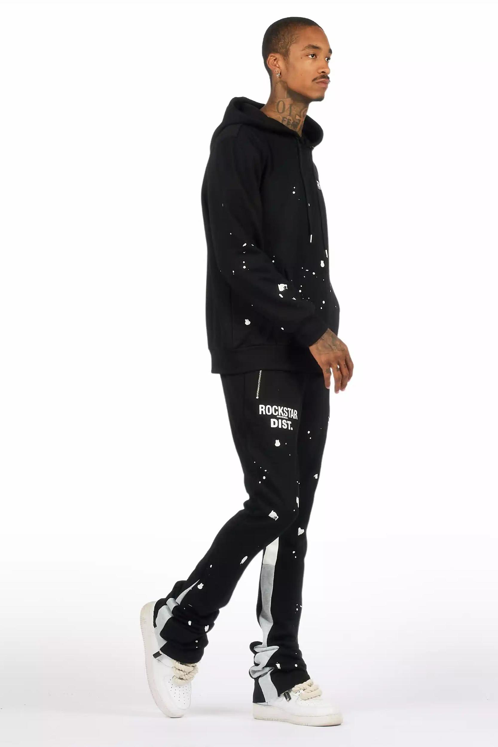 Raffer Black/White Hoodie/Super Stacked Flare Pant Set Male Product Image