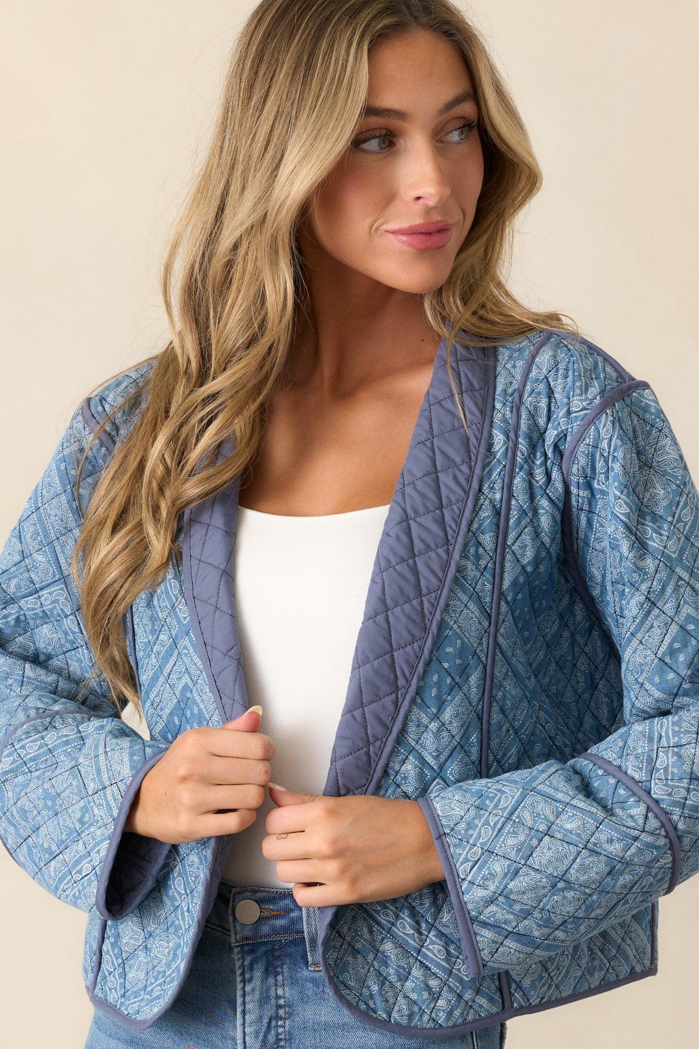 All You Do Light Blue Quilted Jacket Product Image