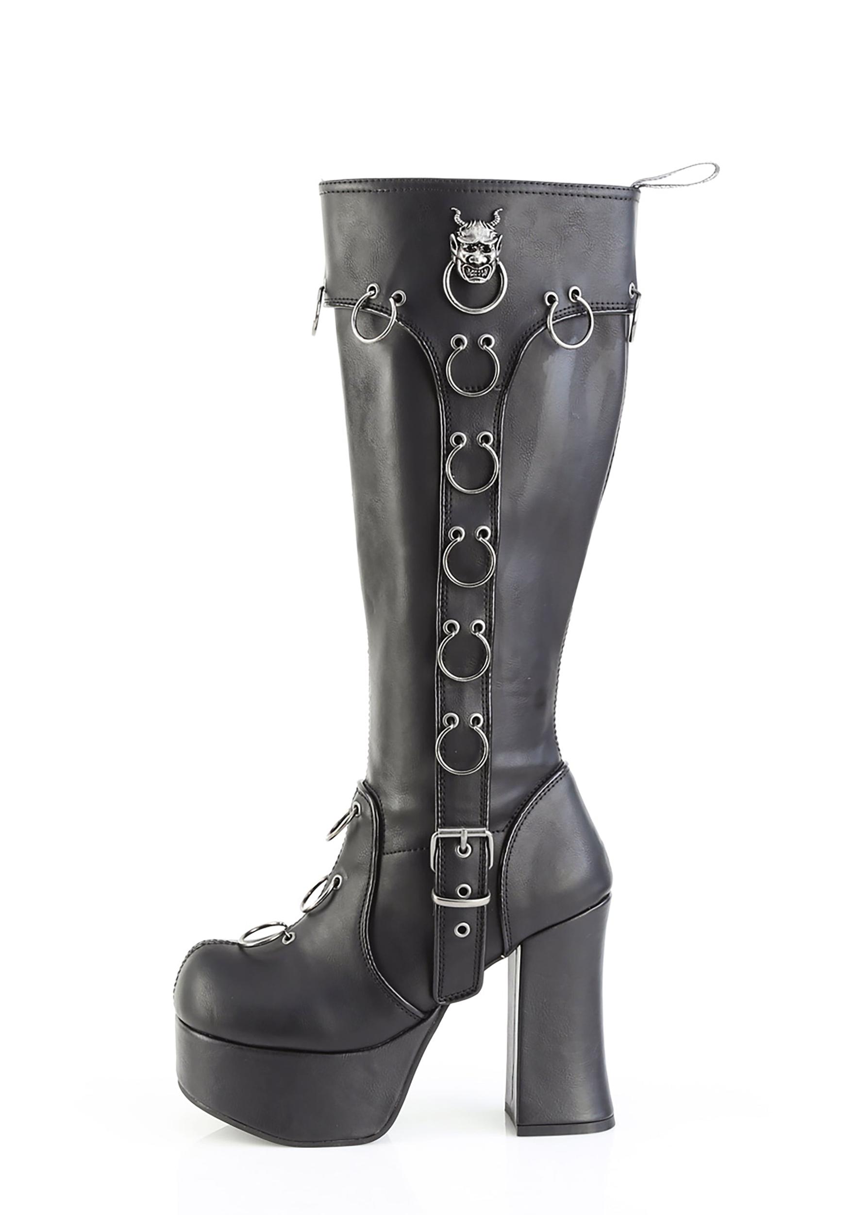 Demonia Charade-211 Knee High Boots With O Ring Hardware - Black Product Image