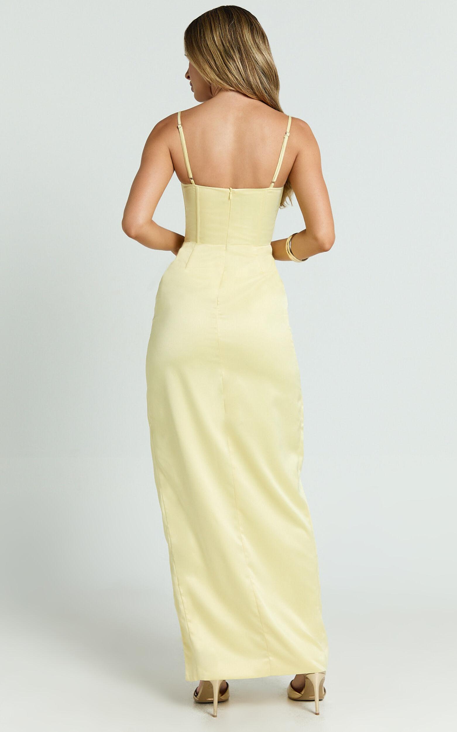 Vinny Maxi Dress - Strapless Sweetheart Neck High Leg Split Bodycon Dress in Lemon Product Image