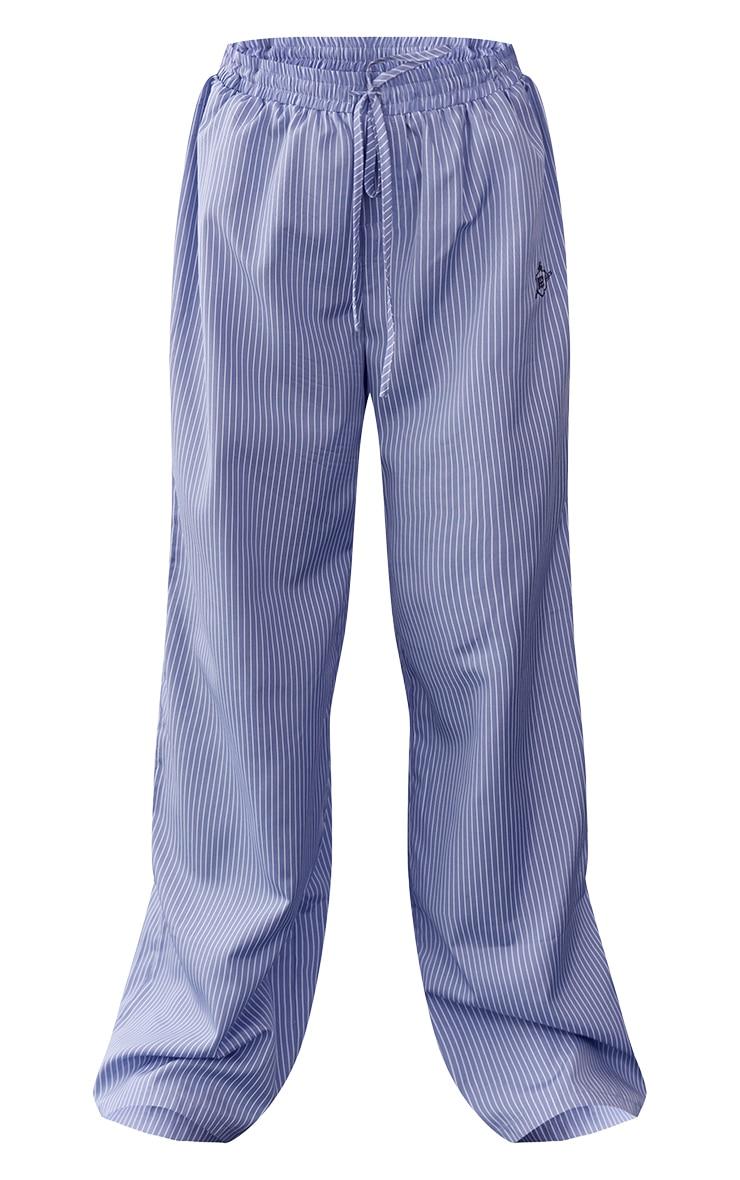 Blue Embroidered Drawstring Stripe Pant Product Image