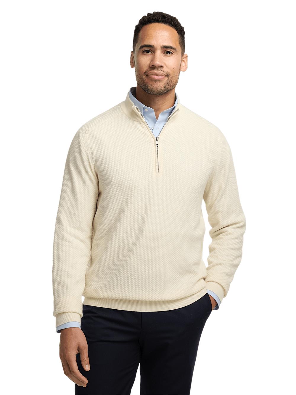 Silk Cotton Cashmere Quarter Zip Mock Neck Sweater - Ivory Product Image