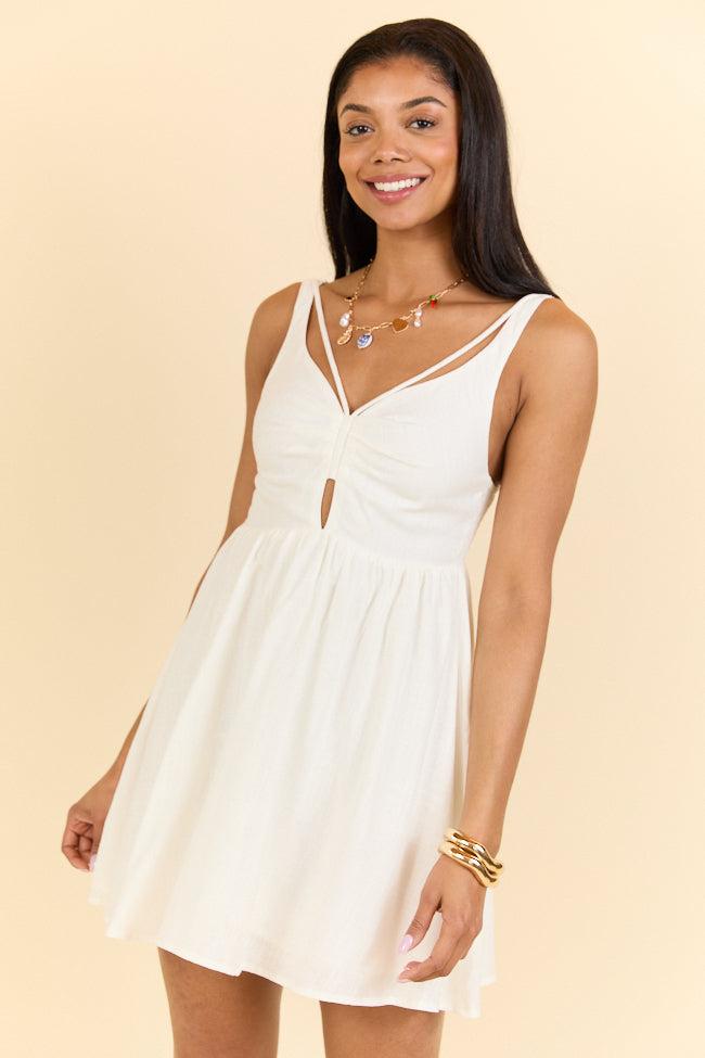 Rings A Bells White V-Neck Mini Dress FINAL SALE Product Image