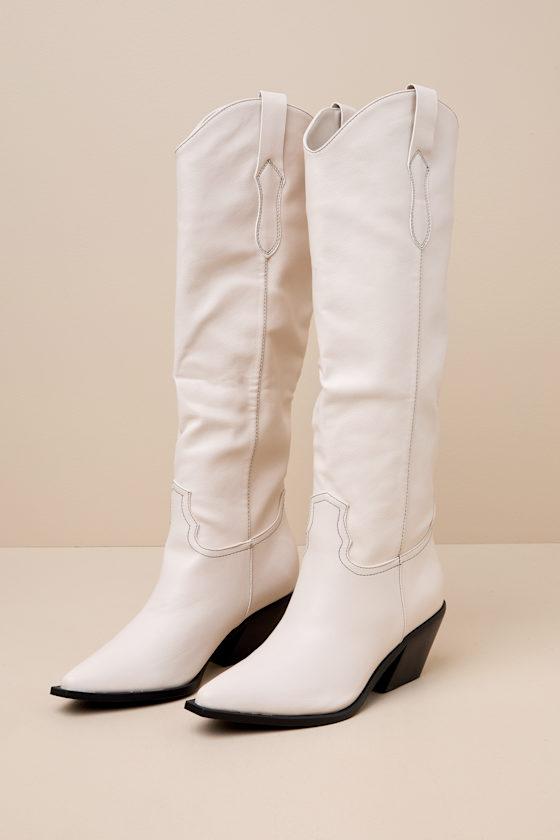 Ulise Ivory Pointed-Toe Knee-High Western Boots Product Image