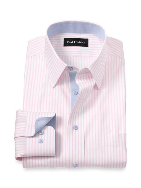 Comfort Stretch Non-Iron Stripe Dress Shirt With Contrast Trim - Pink Product Image