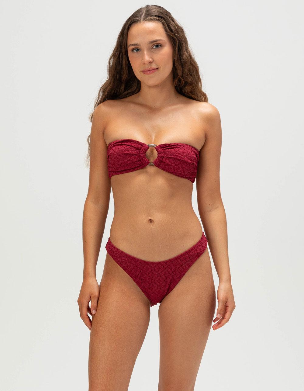 FULL TILT Textured Cheekier Bikini Bottoms - RUBY Product Image