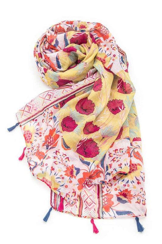 Mix Flower Print Large Tassel Scarf Product Image