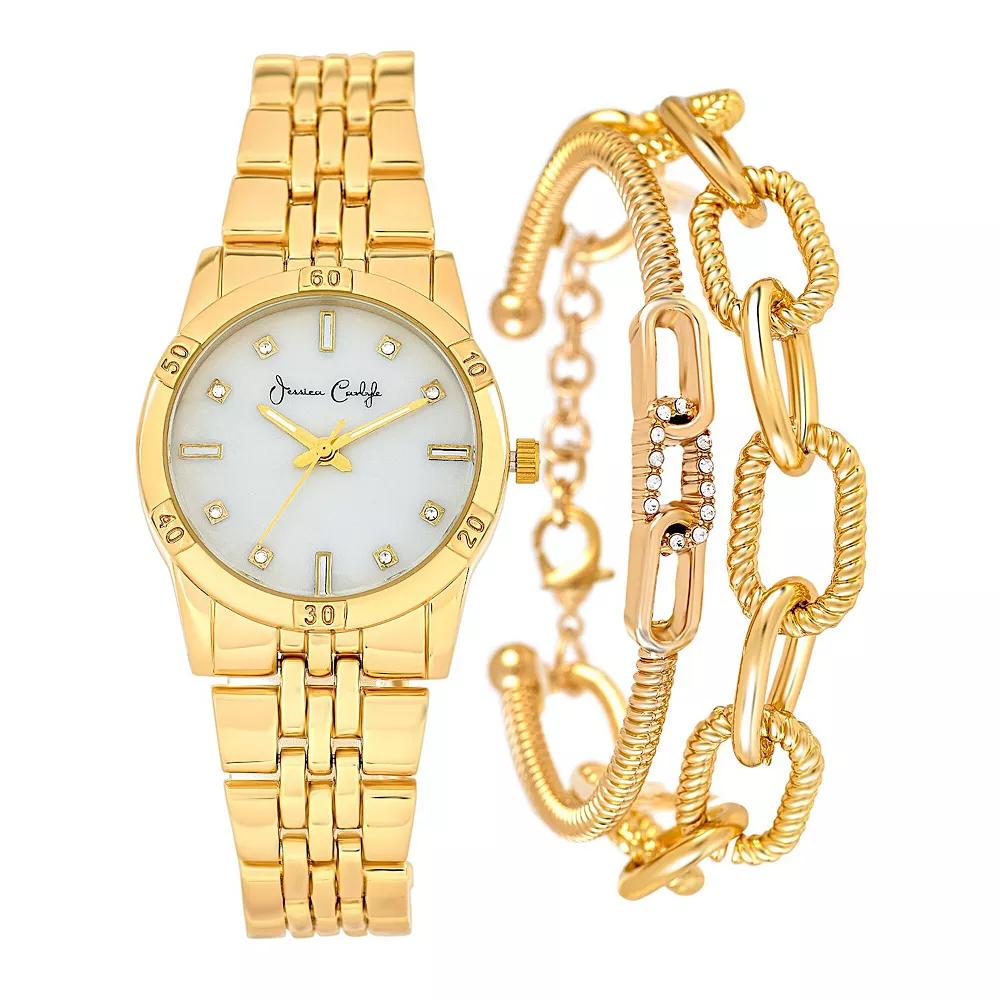 Jessica Carlyle Women's Gold Tone Mother-of-Pearl Watch & Bracelet Set, Size: 33 mm, White Product Image