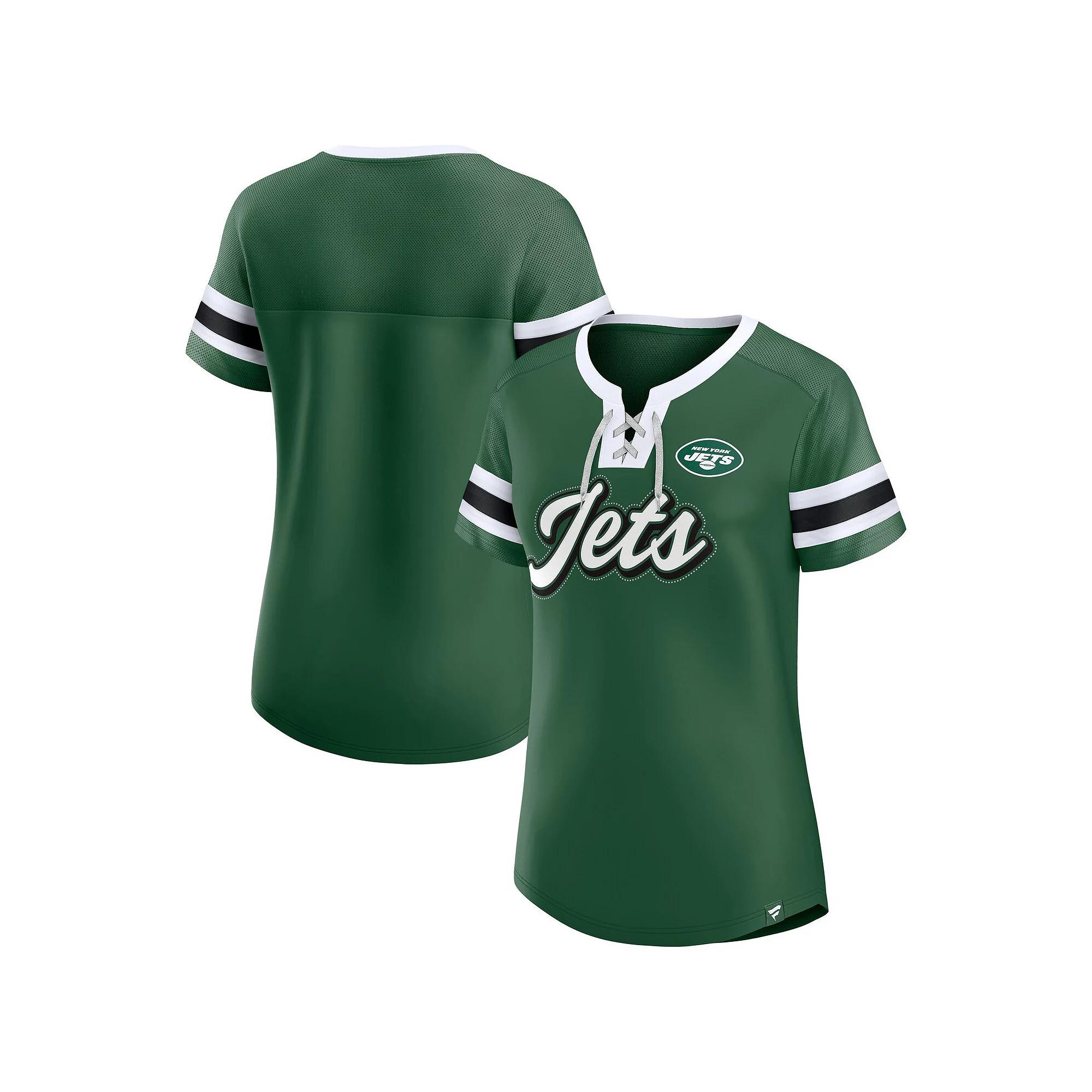 Womens Fanatics New York Jets True Catch Iconic Rhinestone Bling Athena Lace-Up T-Shirt Product Image