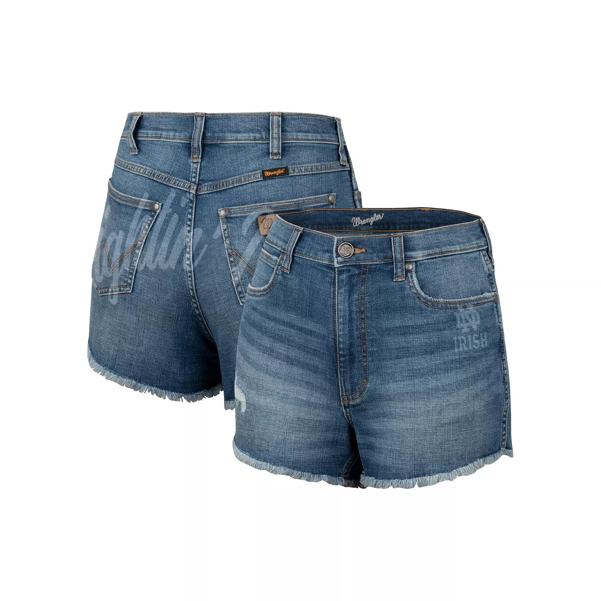 Women's Colosseum x Wrangler Blue Notre Dame Fighting Irish Retro High Rise Cut-Off Shorts,  Product Image