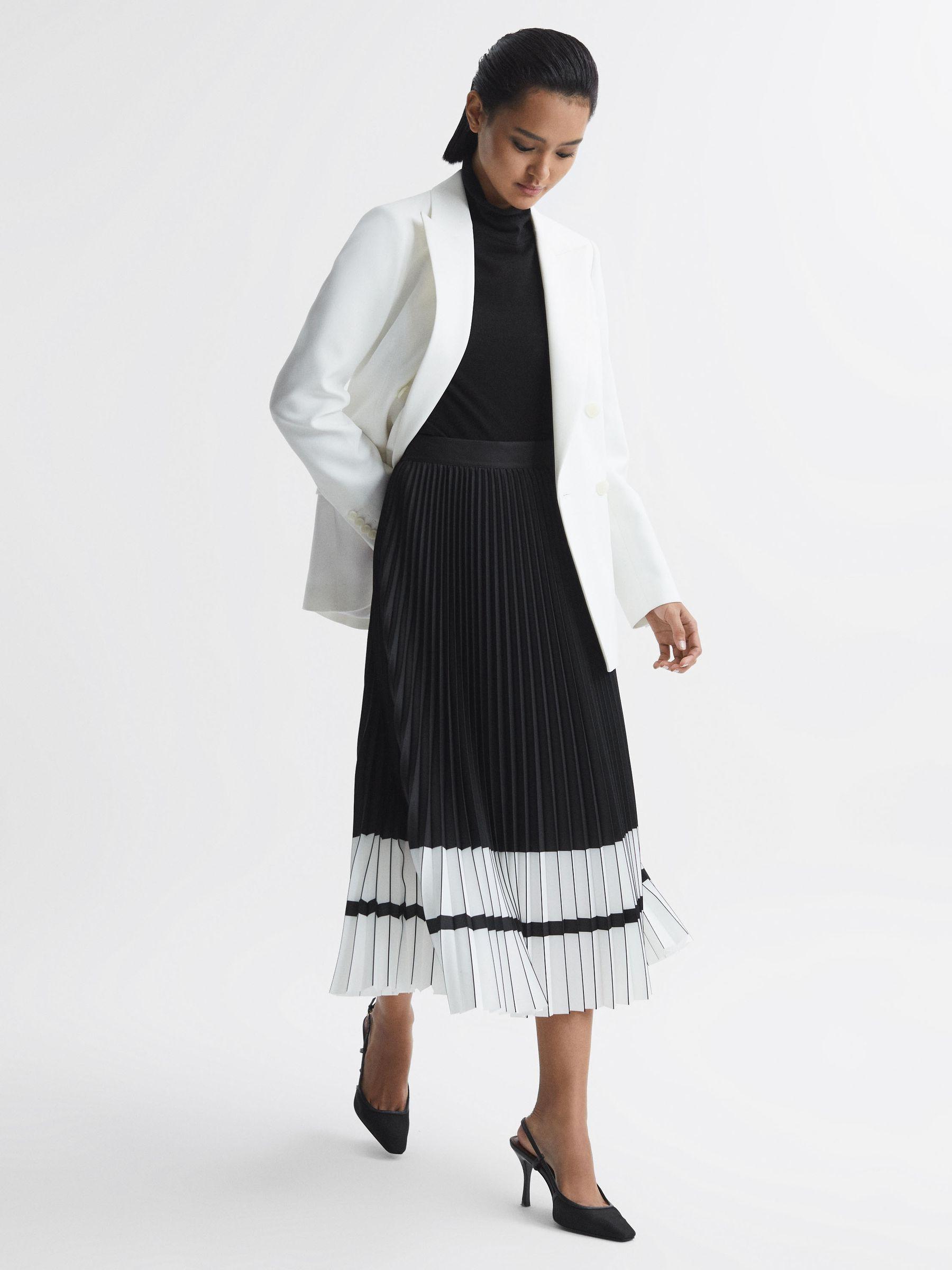 High Rise Pleated Midi Skirt in Black/White Product Image