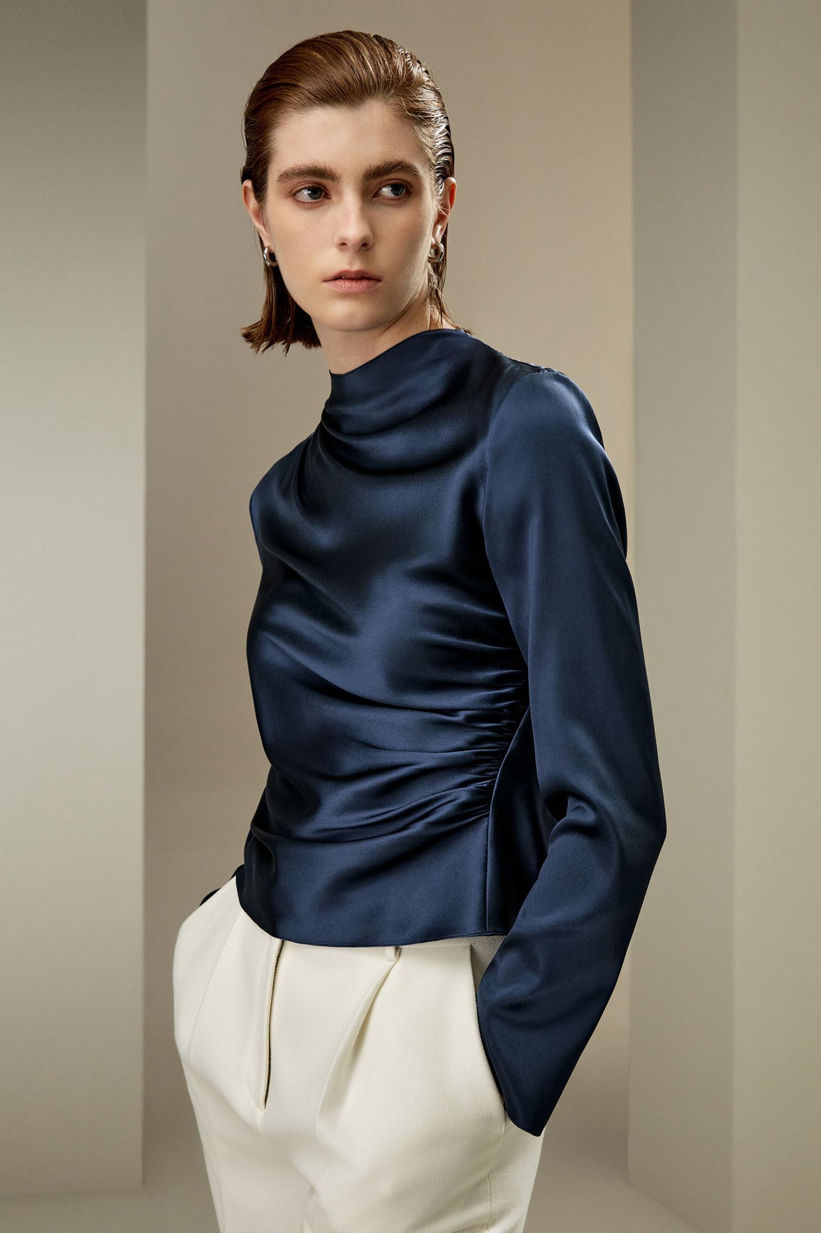 LILYSILK Silk Shirt Women - Silvergray Silk - Casual Asymmetrical Hem Shirt 6 Product Image