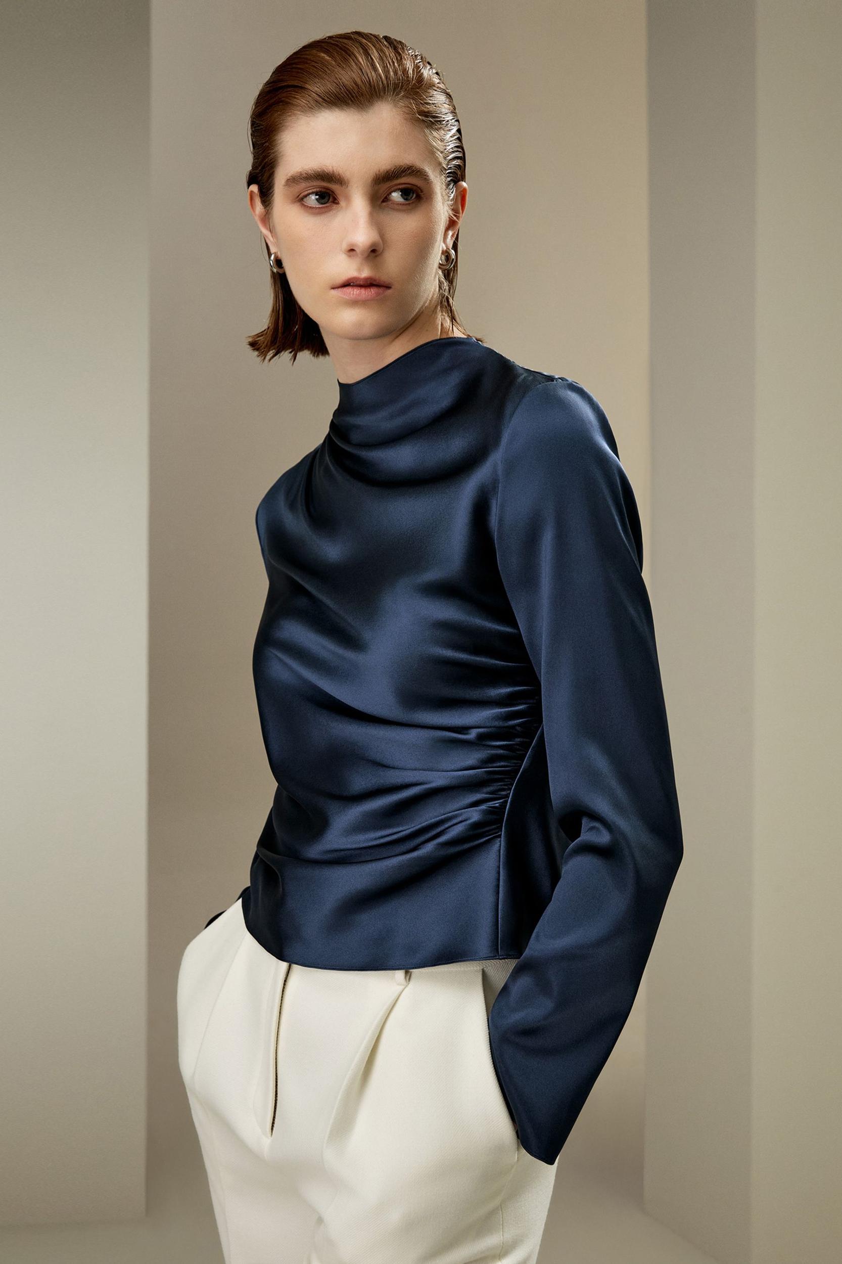 LILYSILK Silk Shirt Women - Silvergray Silk - Casual Asymmetrical Hem Shirt 6 Product Image