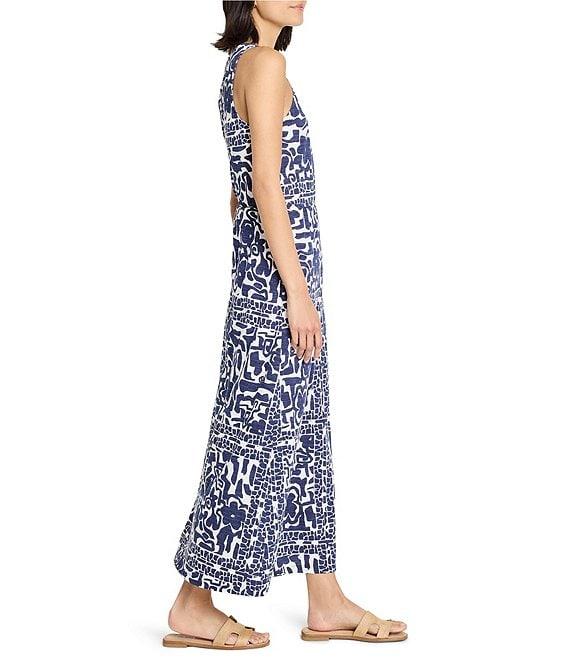 NIC + ZOE Floret Blues Knit Round Neck Sleeveless Maxi Dress Product Image
