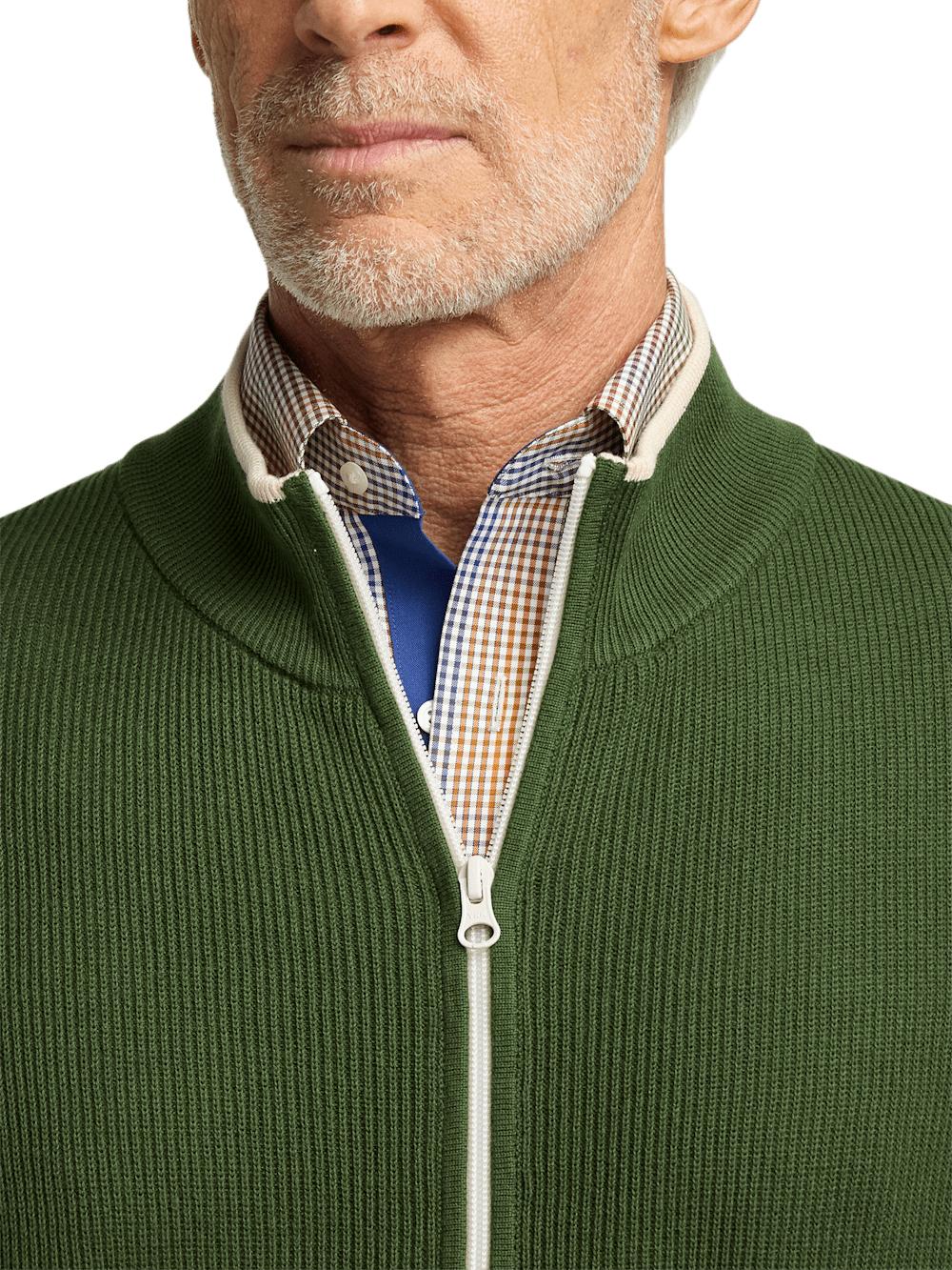 Cotton Full Zip Mock Neck Vest - Green Product Image