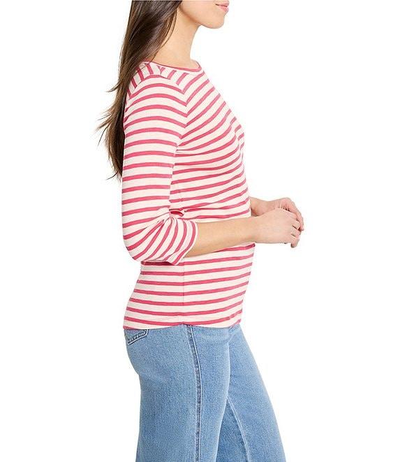 NIC + ZOE Knit Stripe Boat Neck 3/4 Sleeve Tee Product Image