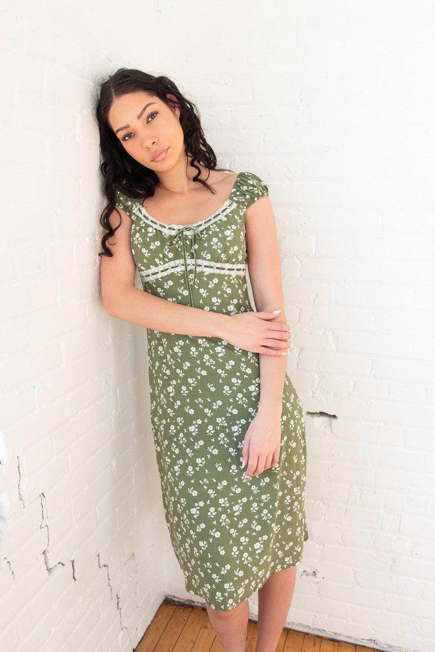 Puff Sleeve Lace Trim Floral Maxi Dress Product Image