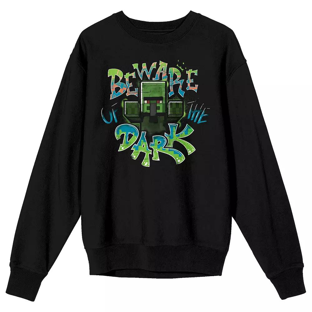 Men's Minecraft Beware Of The Dark Long Sleeve Graphic Pullover, Size: Medium, Black Product Image