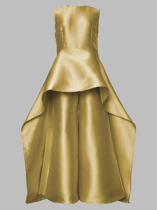 Sleeveless Wrap Falbala Layered Solid Color Zipper Round-Neck Jumpsuits Product Image