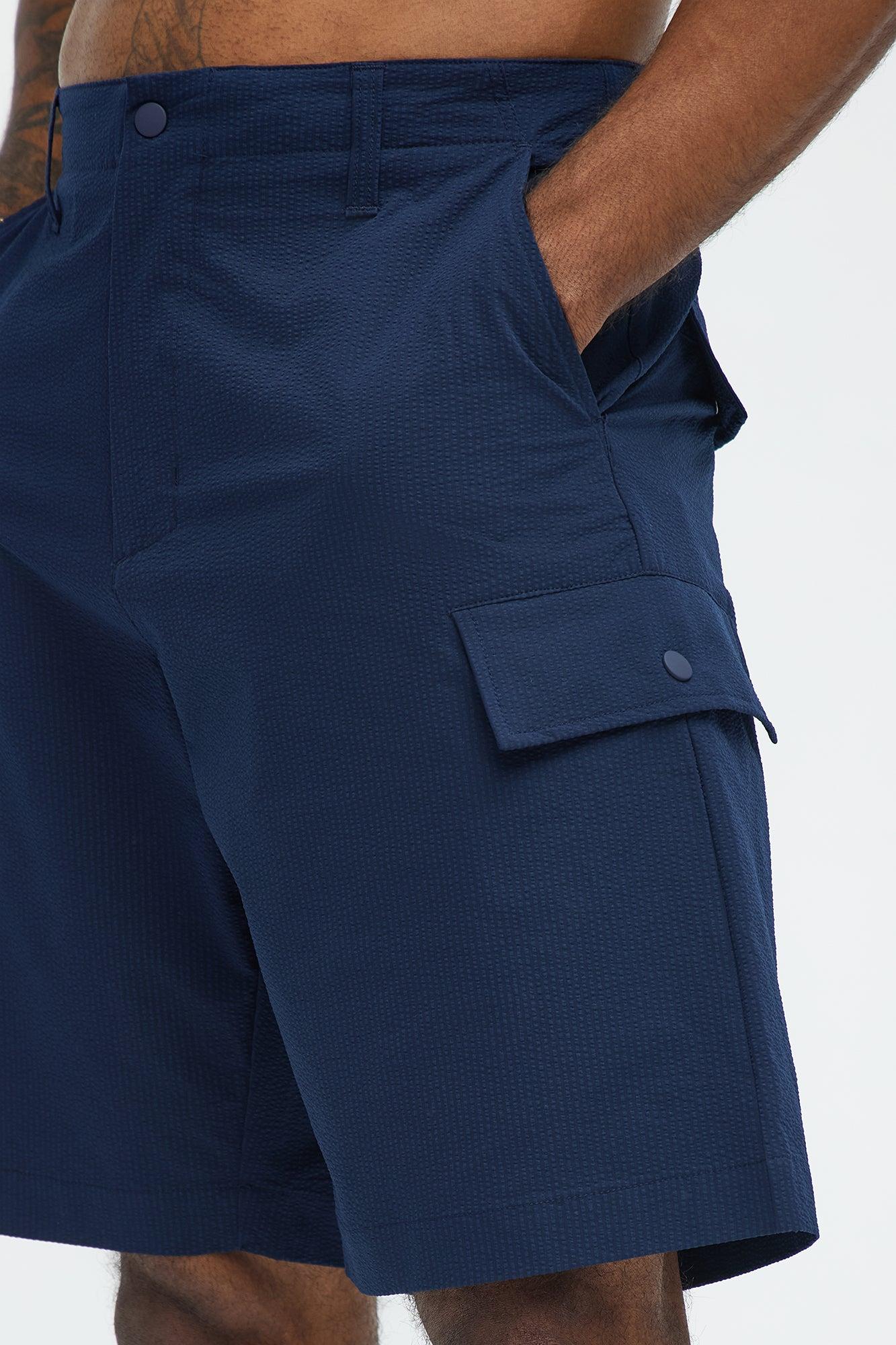 Seersucker Cargo Shorts - Navy Product Image