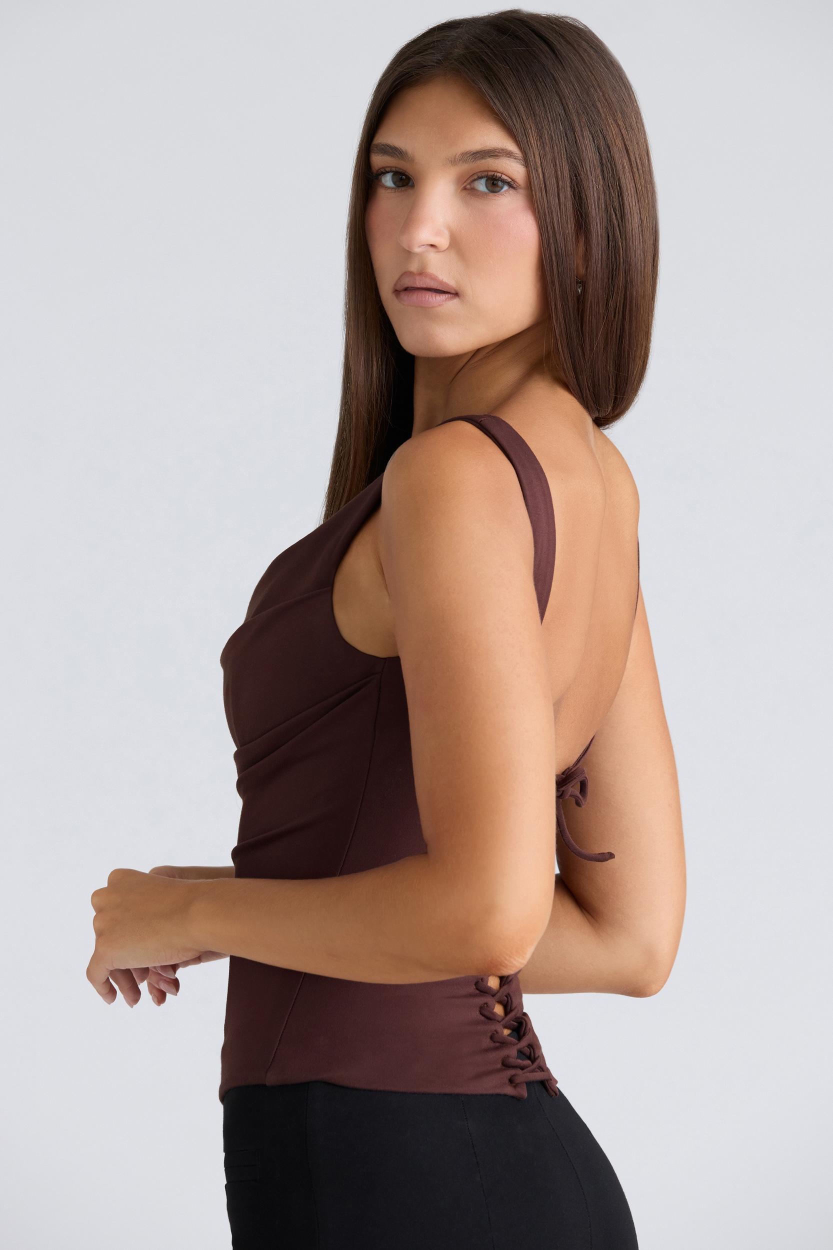 The Drape Neck  chocolate corset top Product Image