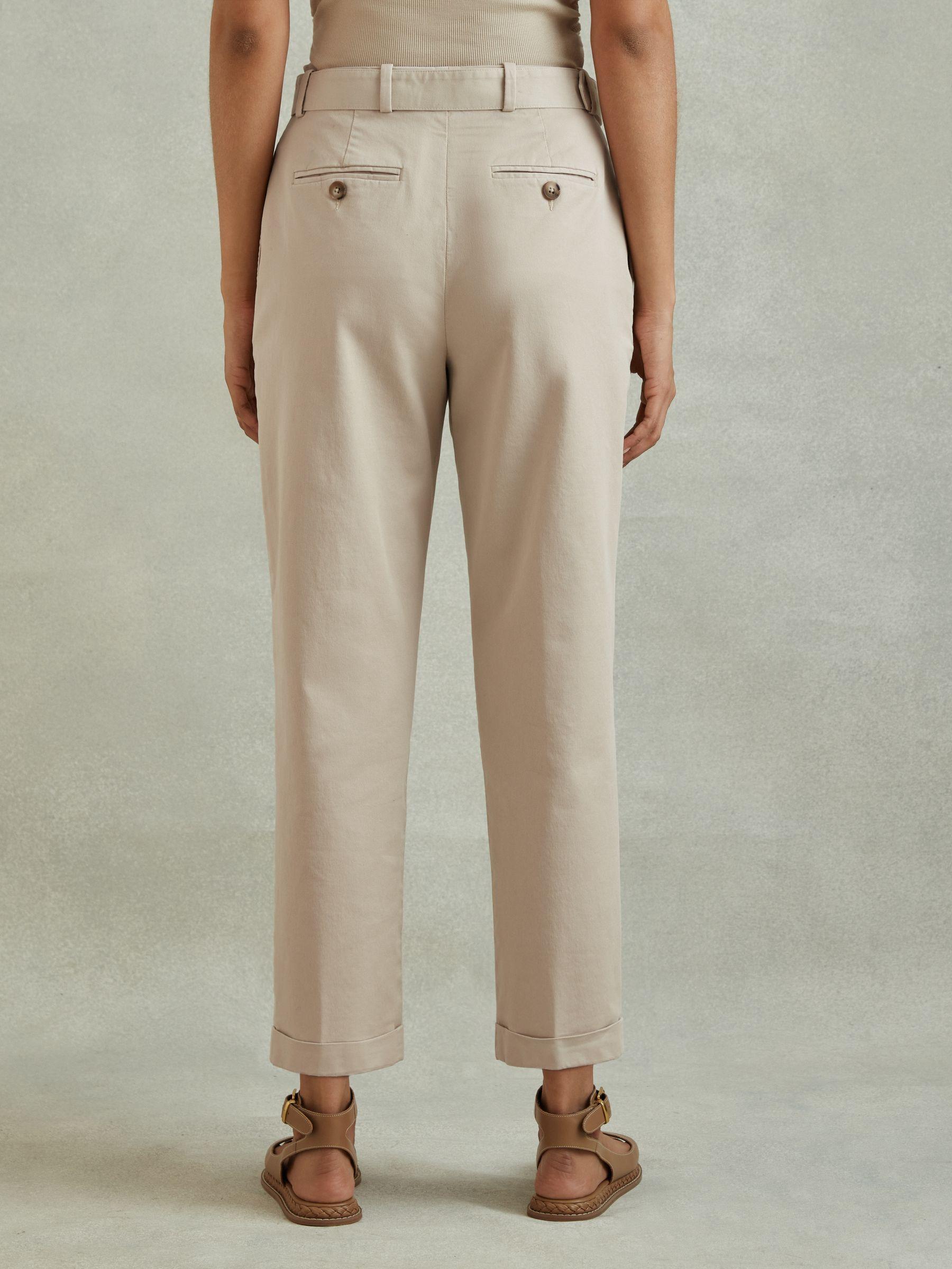 Cropped Cotton Blend Belted Trousers in Stone Product Image