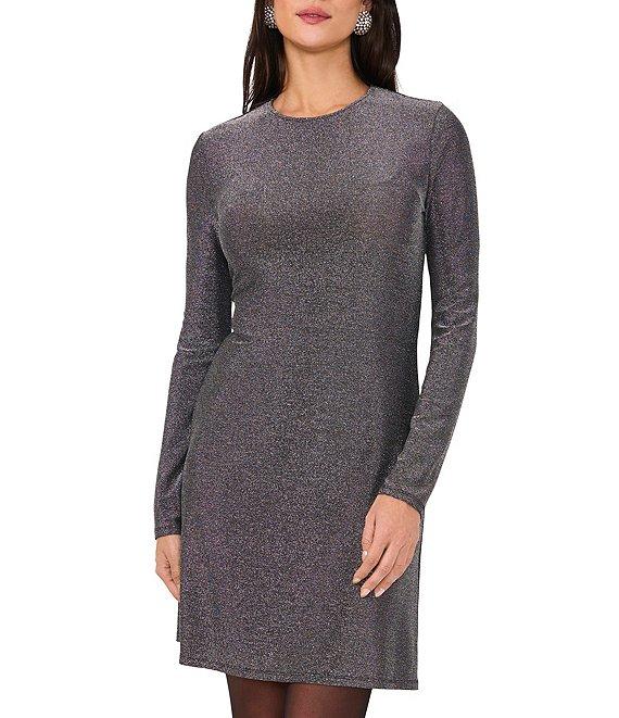 1. STATE Metallic Knit Crew Neck Long Sleeve A-Line Mini Dress Product Image