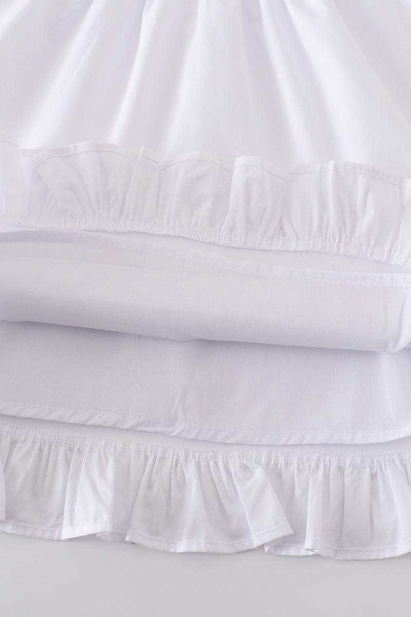 Premium white floral embroidery ruffle dress Product Image