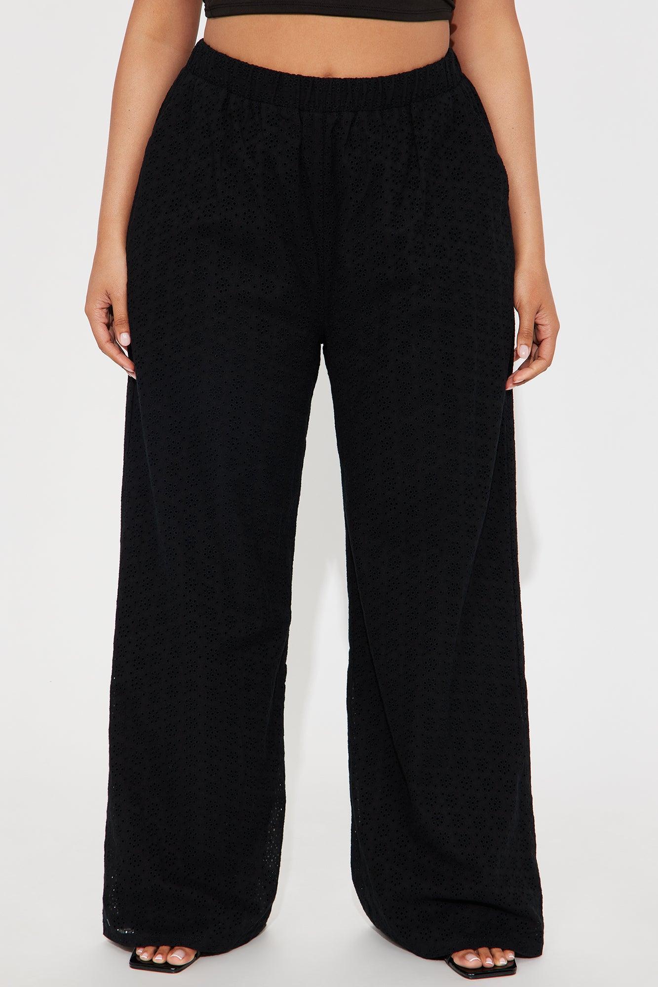 Emery Eyelet Textured Wide Leg Pant - Black Product Image