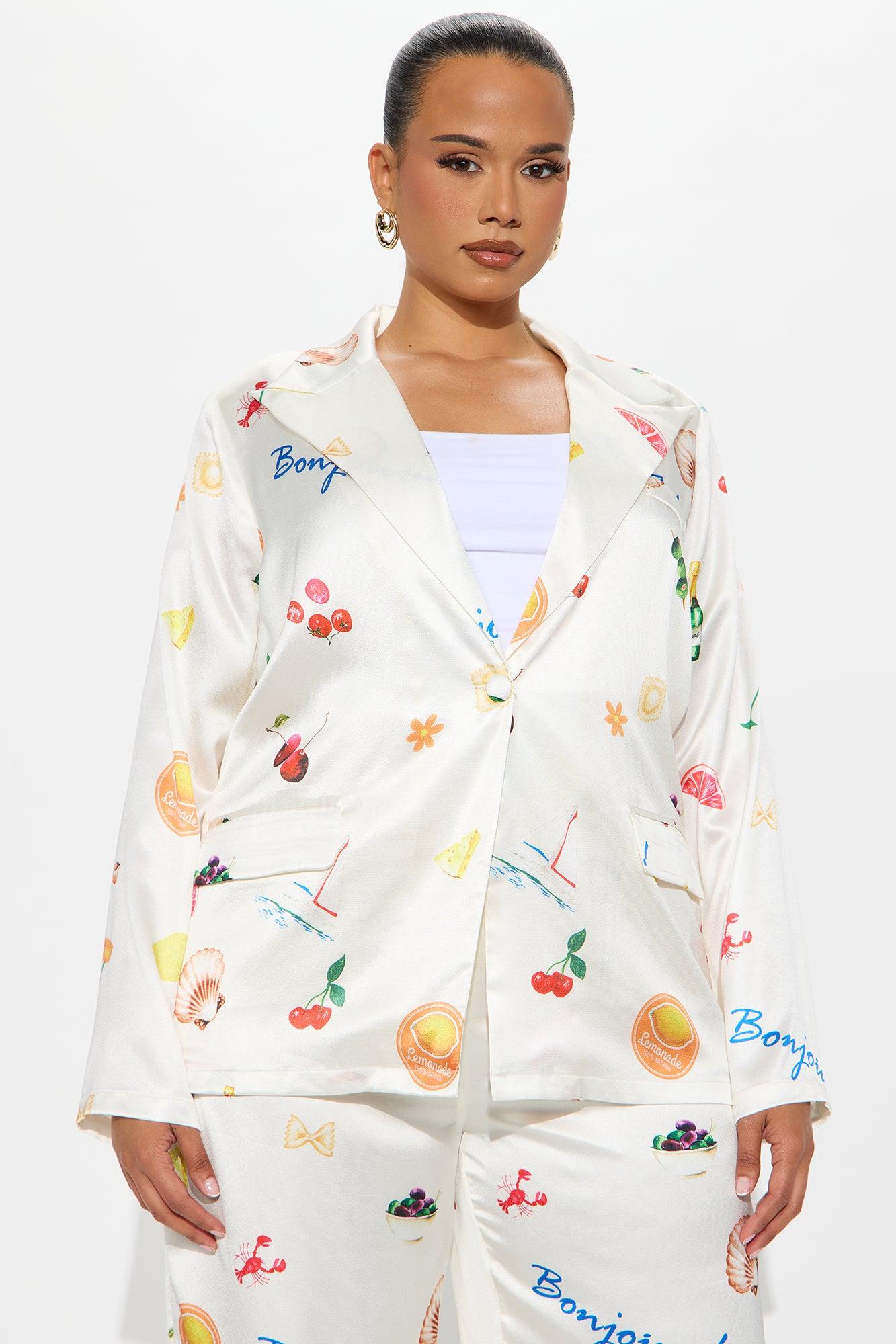 Coastal Getaway Satin Blazer - Cream Product Image