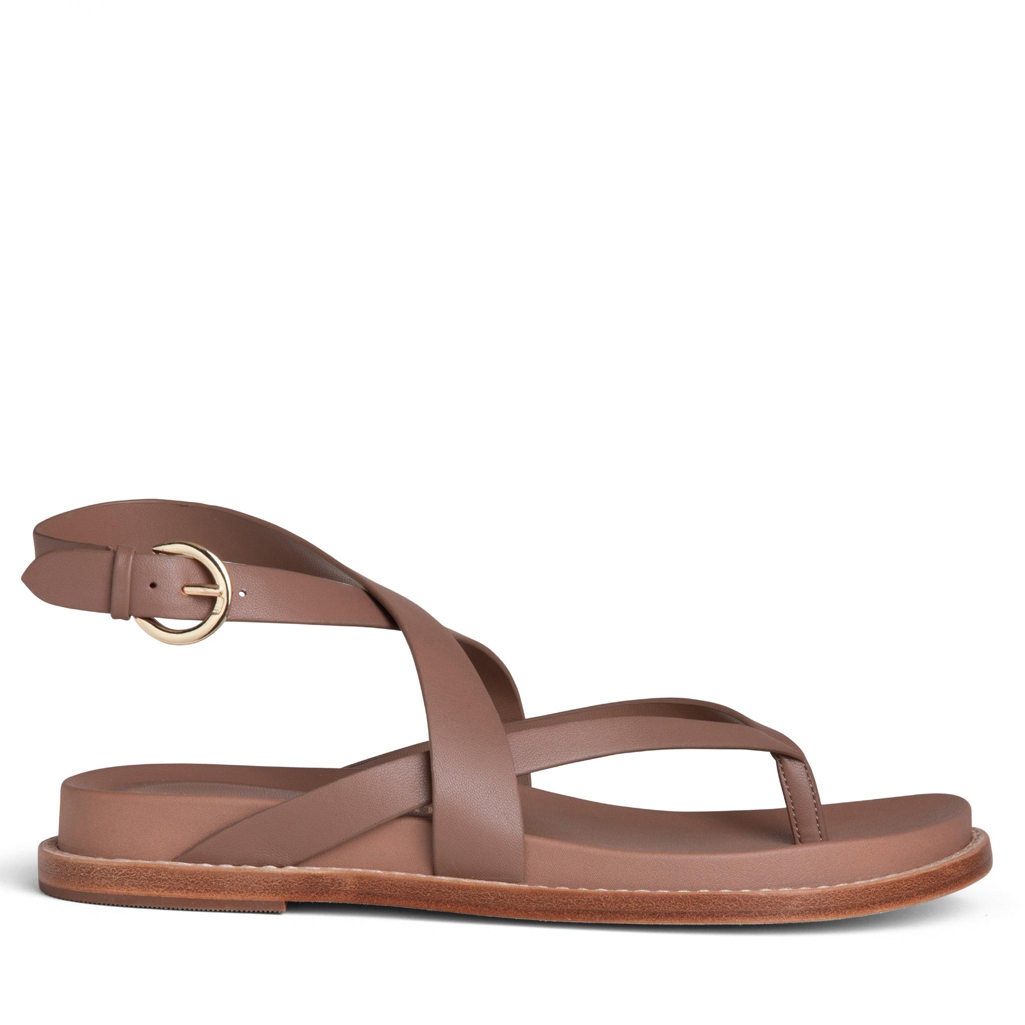 Elise Brown Flat Leather Sandal Product Image