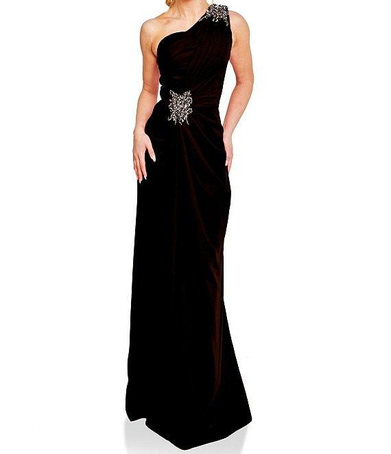 Terani Couture Beaded One Shoulder Sleeveless Beaded Waist Gown Product Image