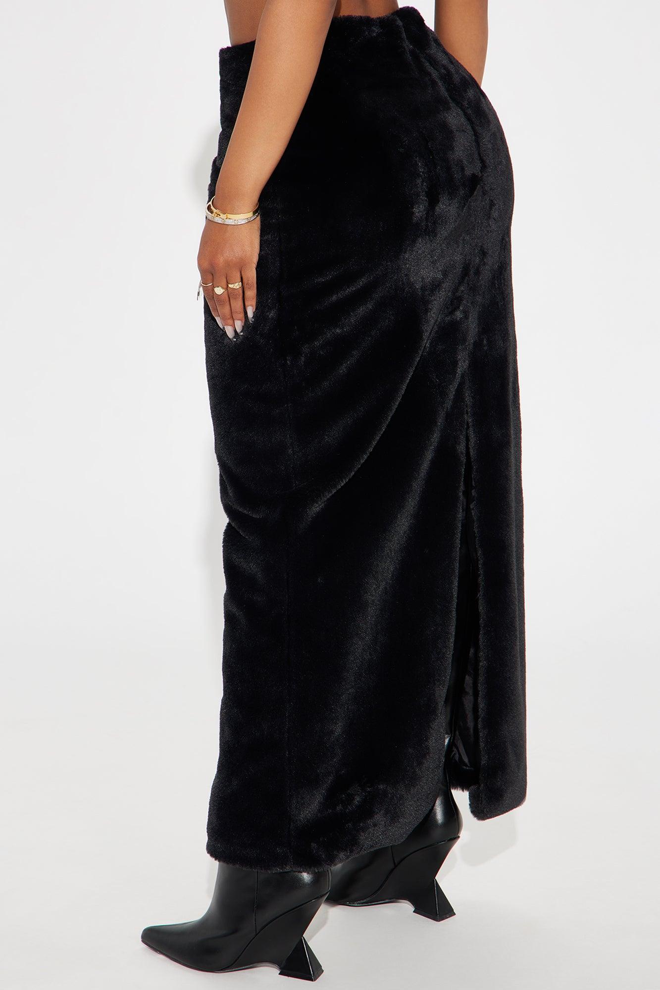 Kimmie Faux Fur Maxi Skirt - Black Product Image