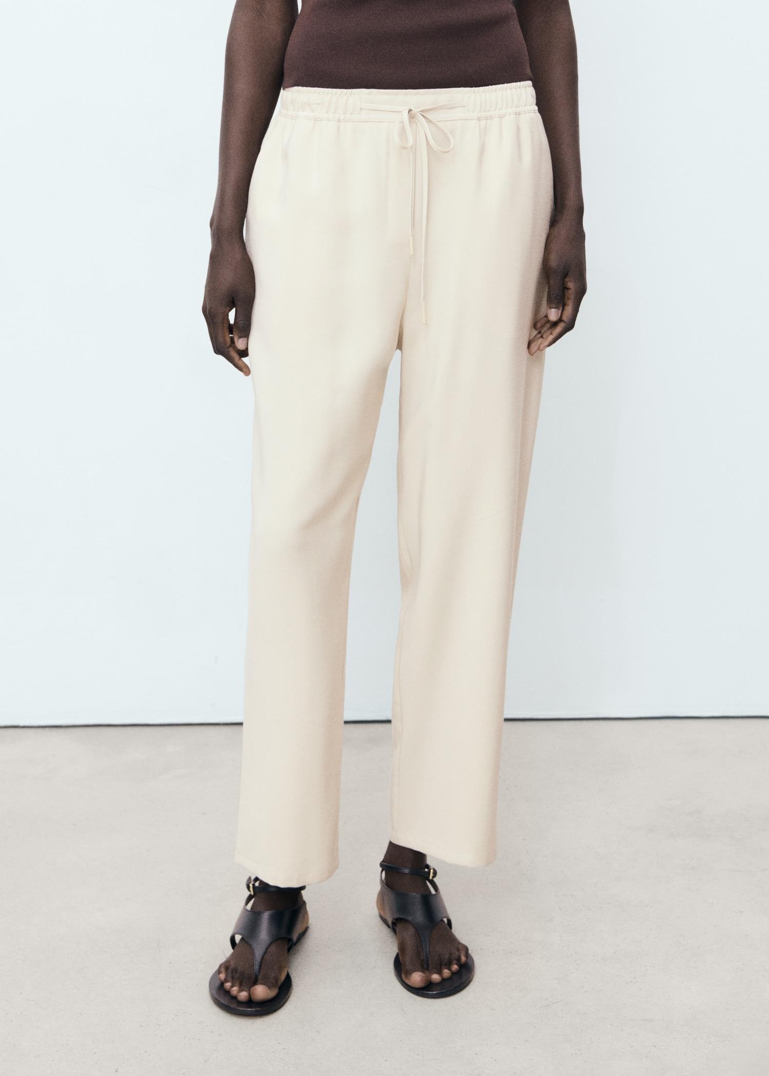 Drawstring flowy pants - Women | MANGO USA Product Image