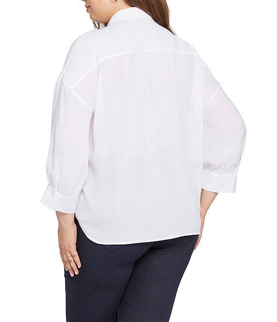 NYDJ Plus Size Zoey Point Collar 3/4 Sleeve Shirttail Hem Button Front Blouse Product Image