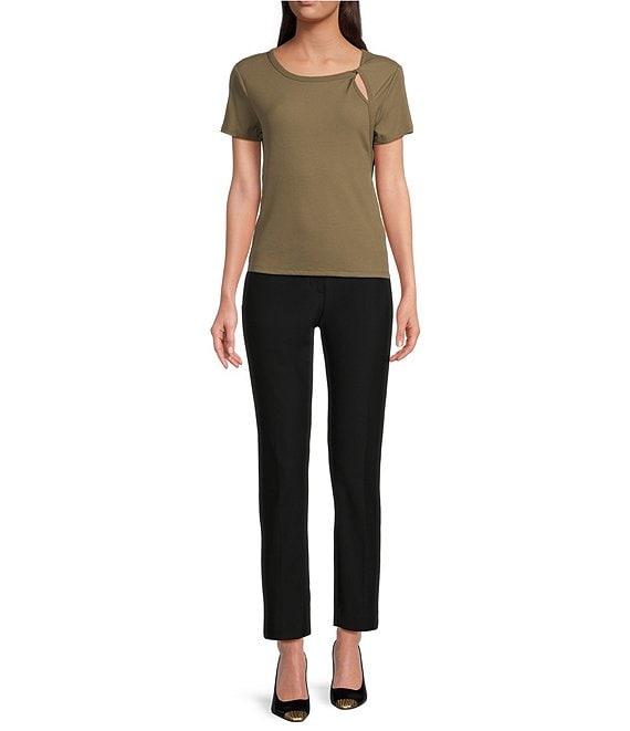 DKNY By Donna Karan Twist Crew Neck Short Sleeve Rib-Knit Top Product Image